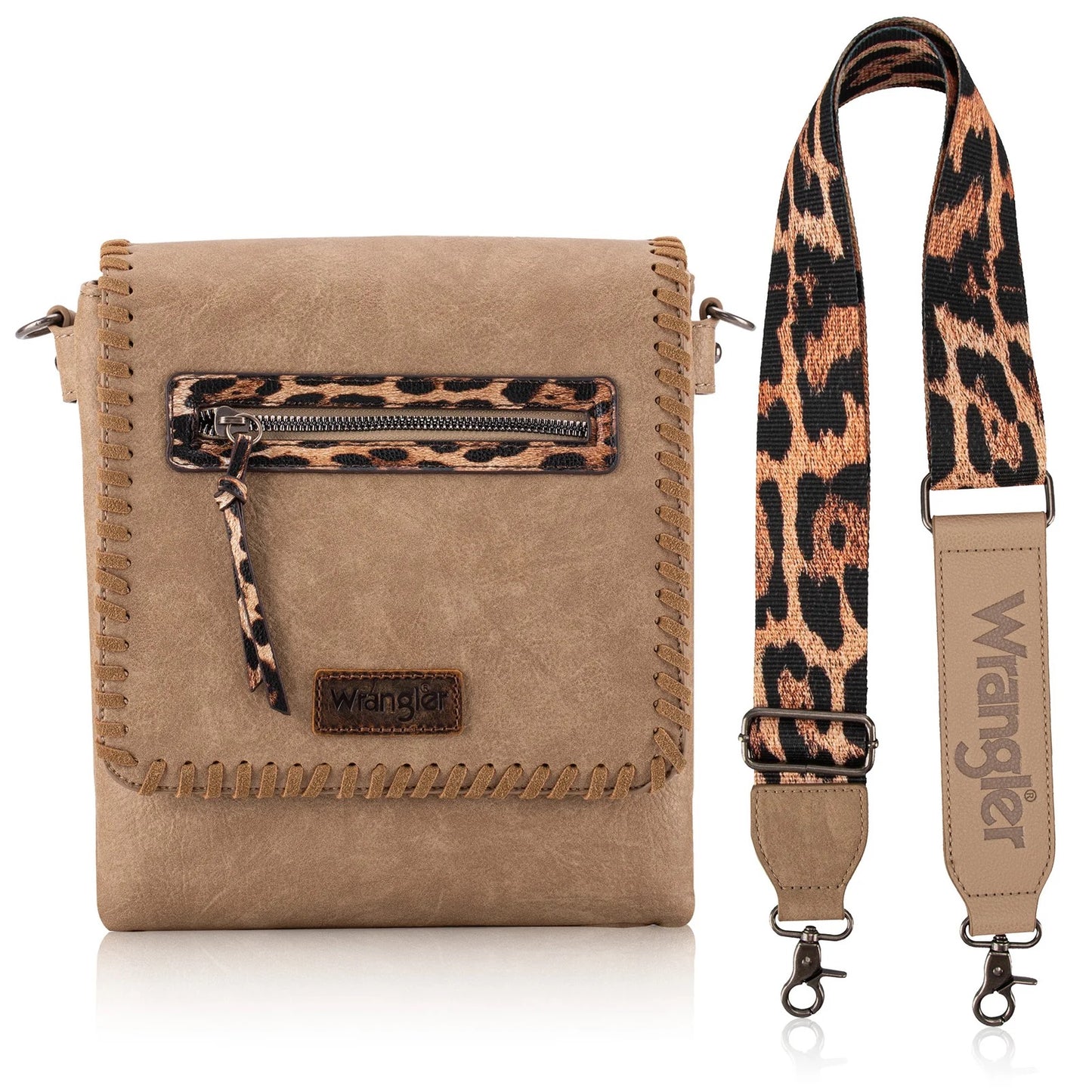 Wrangler Whipstitch Detail Leopard Print Crossbody Bag