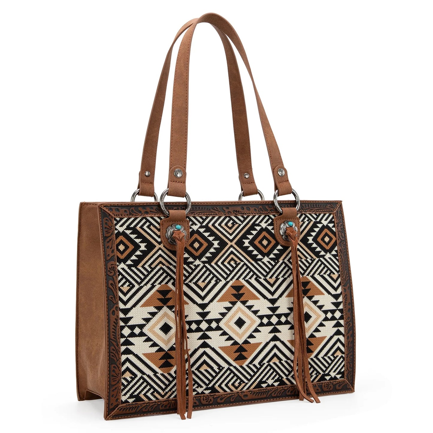 Montana West Southwestern Tapestry Fringe Accented Concealed Carry Tote