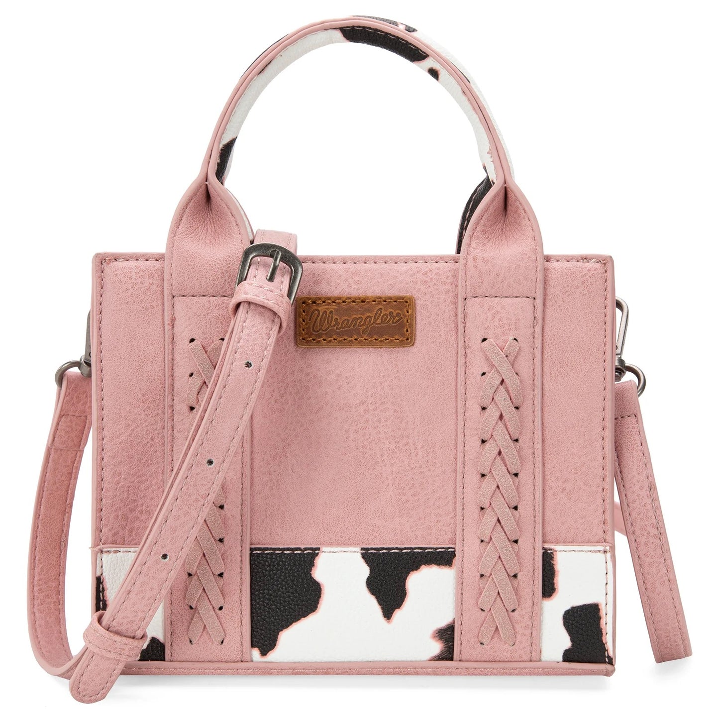 Wrangler Mini Tote Bag with Cow Print and Whipstitch Accents