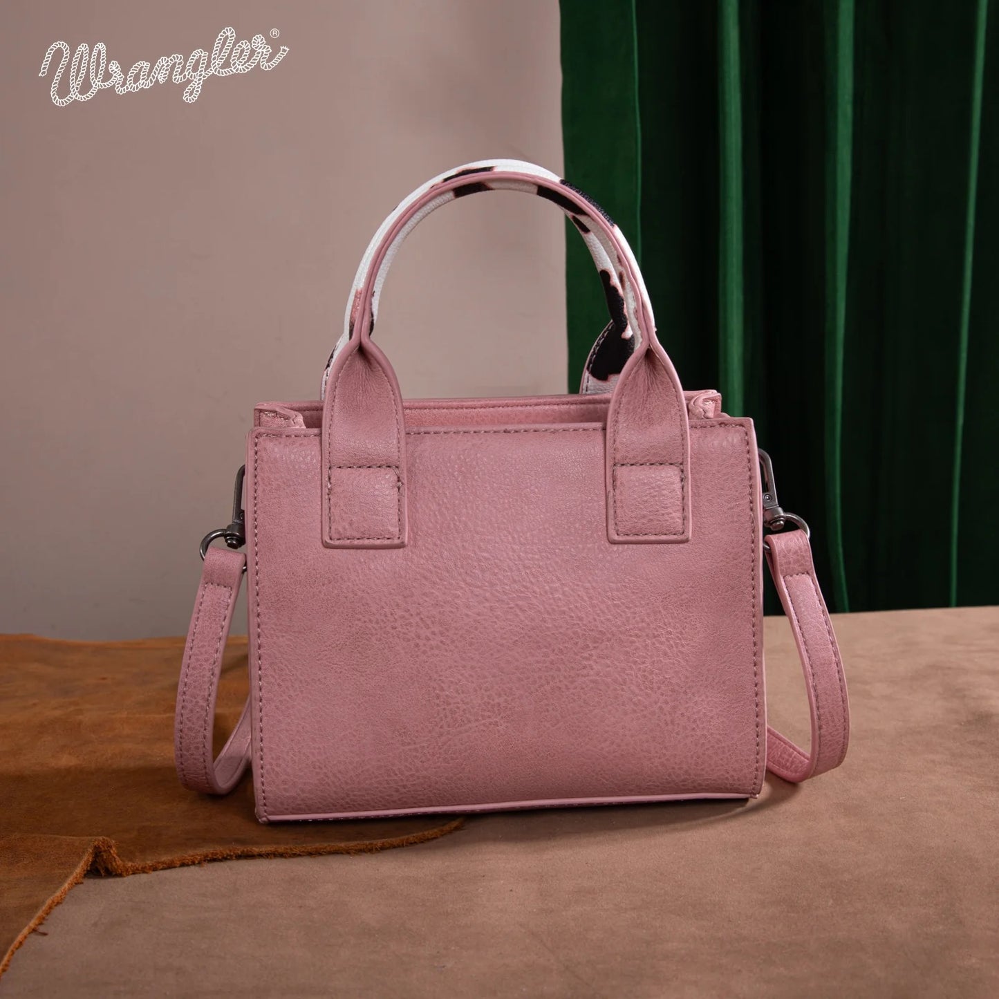 Wrangler Mini Tote Bag with Cow Print and Whipstitch Accents