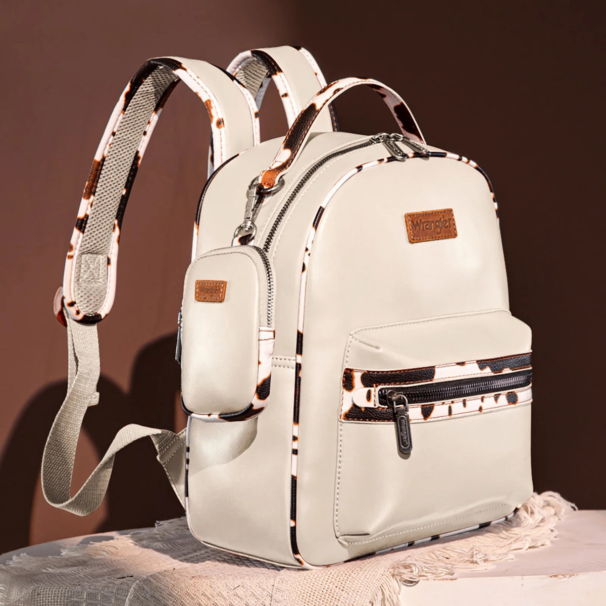Mini Vegan Leather Backpack with Wallet Western Cow Print Design WG133-8600 Wrangler Cow Print Mini Backpack With Coin Pouch  main image 2