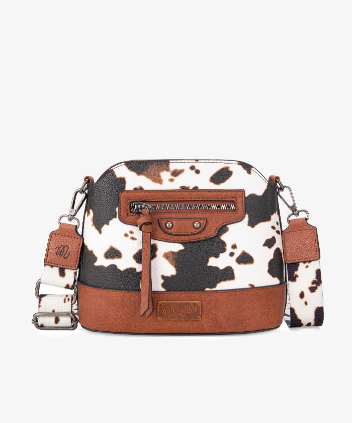 Wrangler Western Womans Zippered Cow Print Crossbody Bag With Adjustable Strap