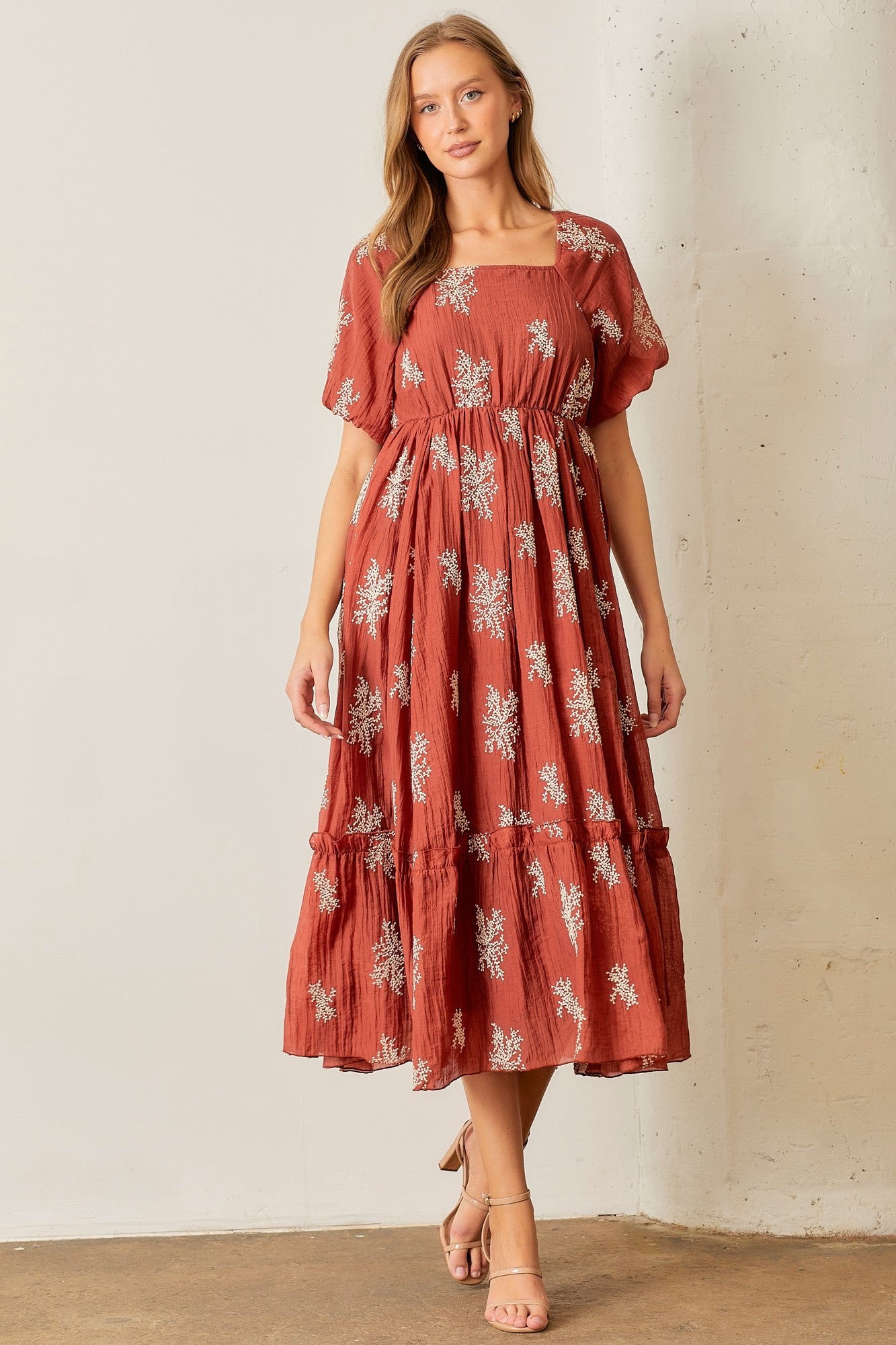 Embroidered Sleeve Maxi Dress