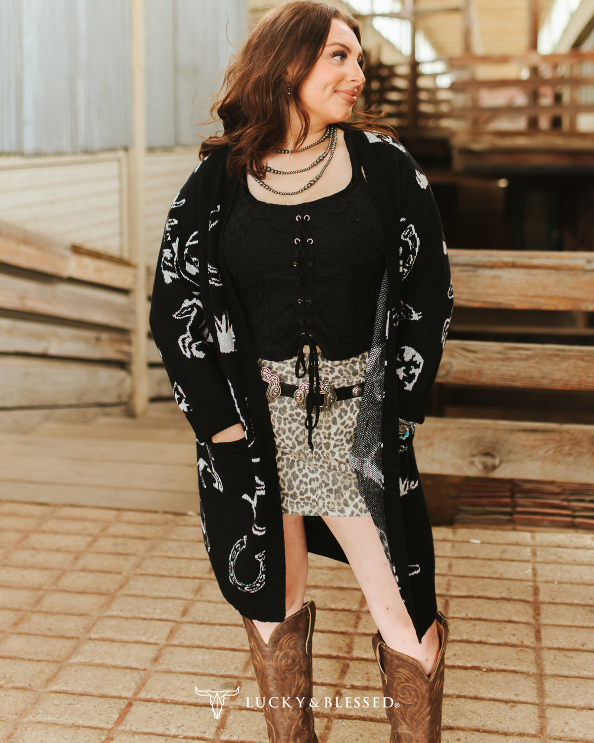 Wild West Cozy Oversized Cardigan – Black & White