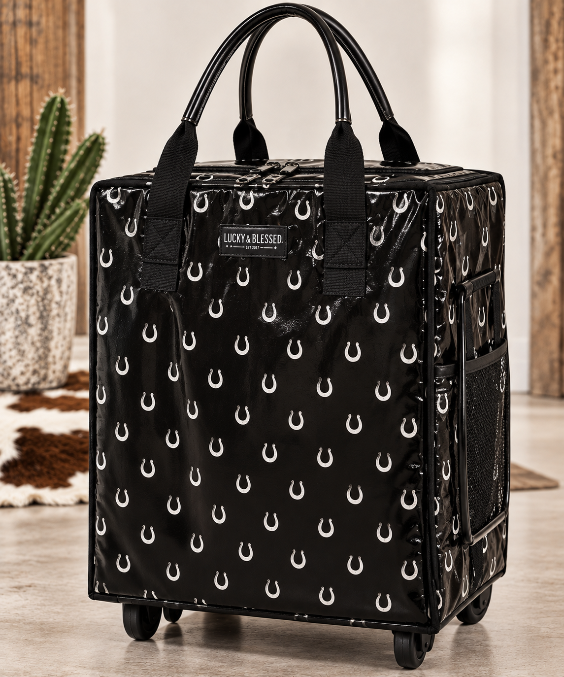 The Easy Haul Western Rolling Travel Bag – Horseshoe, Leopard & Classic Black