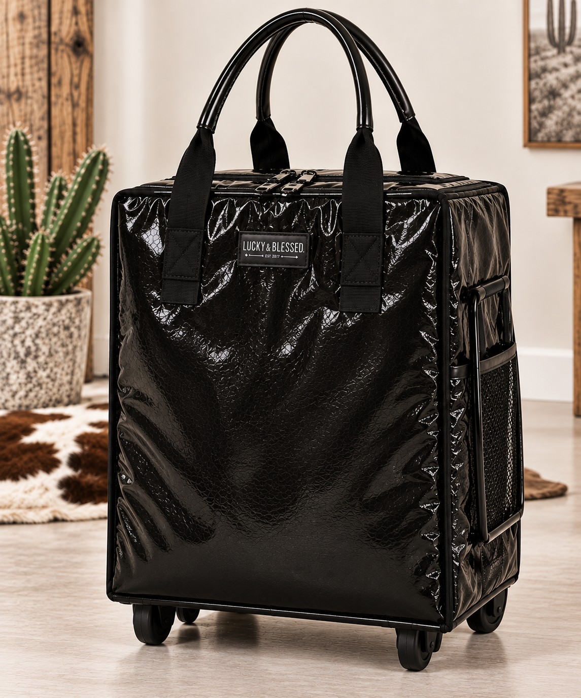The Easy Haul Western Rolling Travel Bag – Horseshoe, Leopard & Classic Black