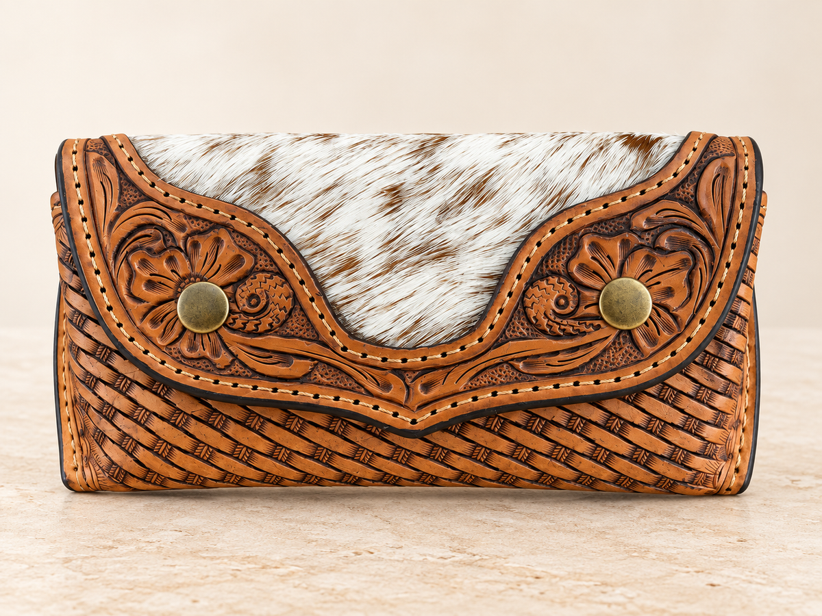 Tooled Leather Floral Sunglasses Case