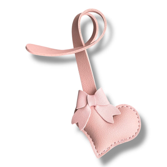 Heart Faux Leather Bag Charm – 8” Hanging Accessory with Bow Detail