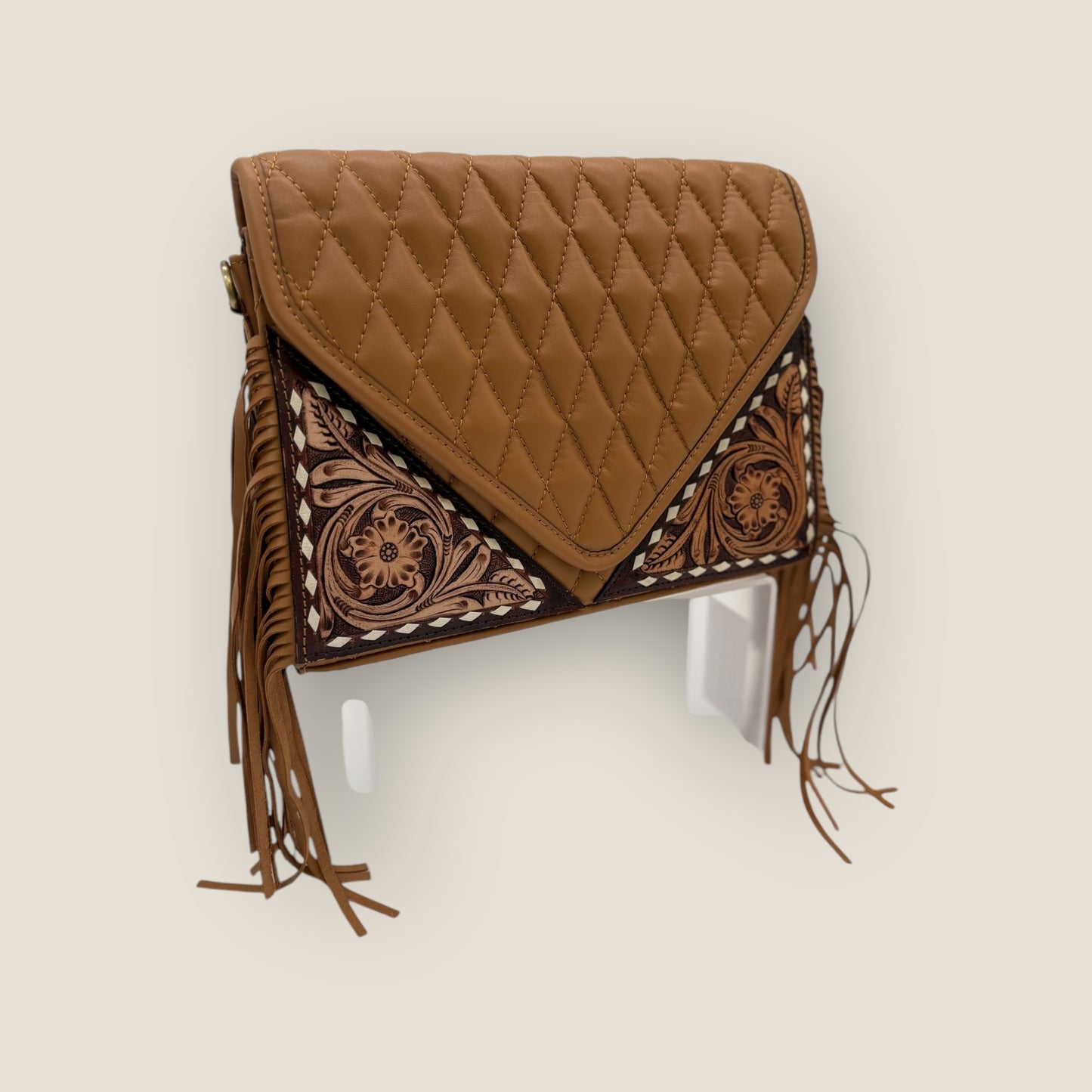 Western Luxe Quilted Hand Tooled Fringe Crossbody Handbag