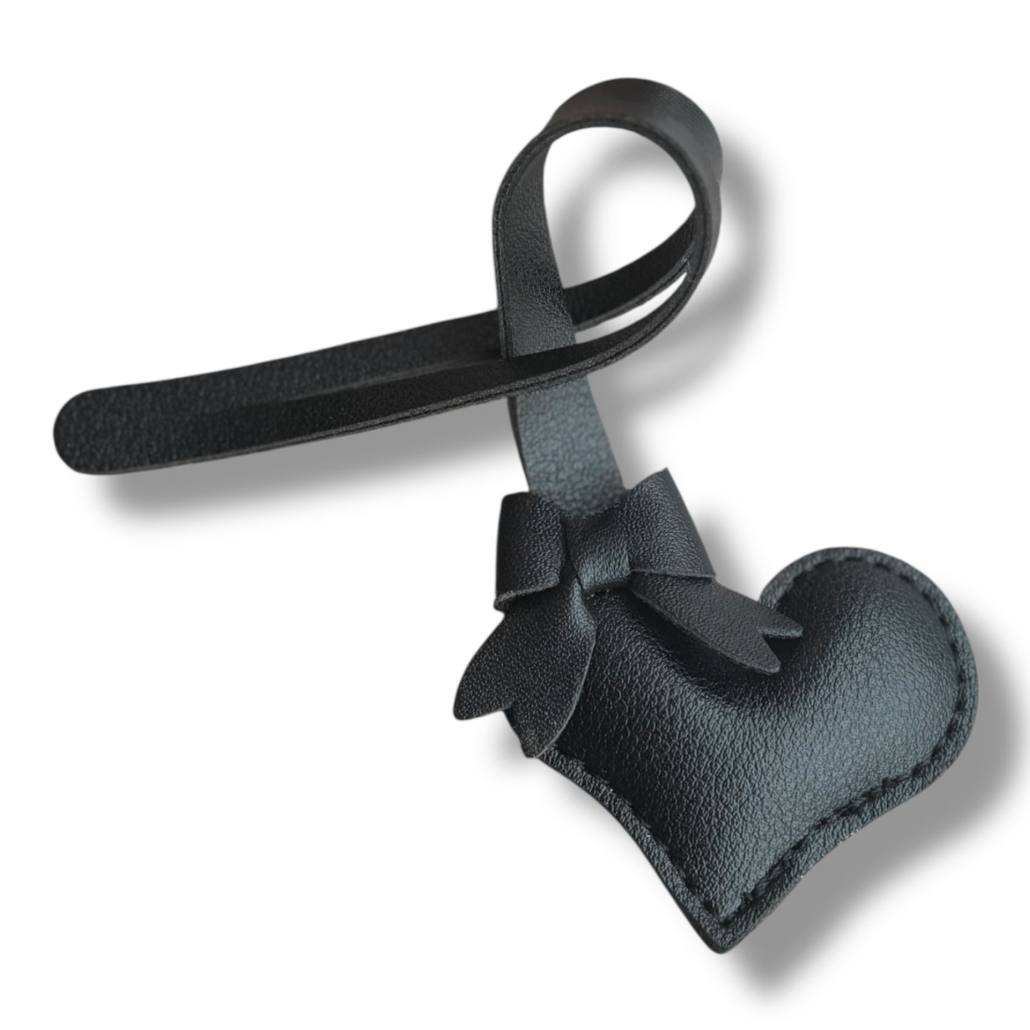 Heart Faux Leather Bag Charm – 8” Hanging Accessory with Bow Detail