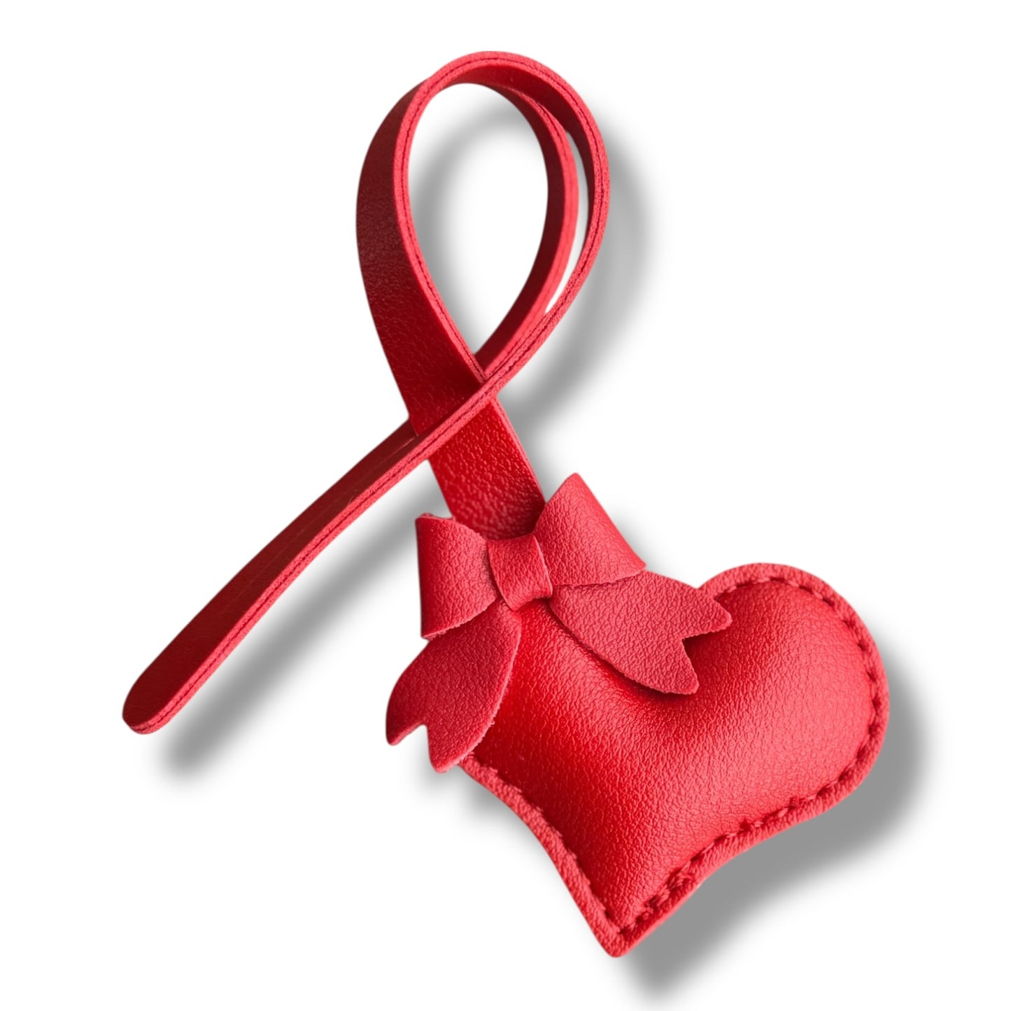 Heart Faux Leather Bag Charm – 8” Hanging Accessory with Bow Detail