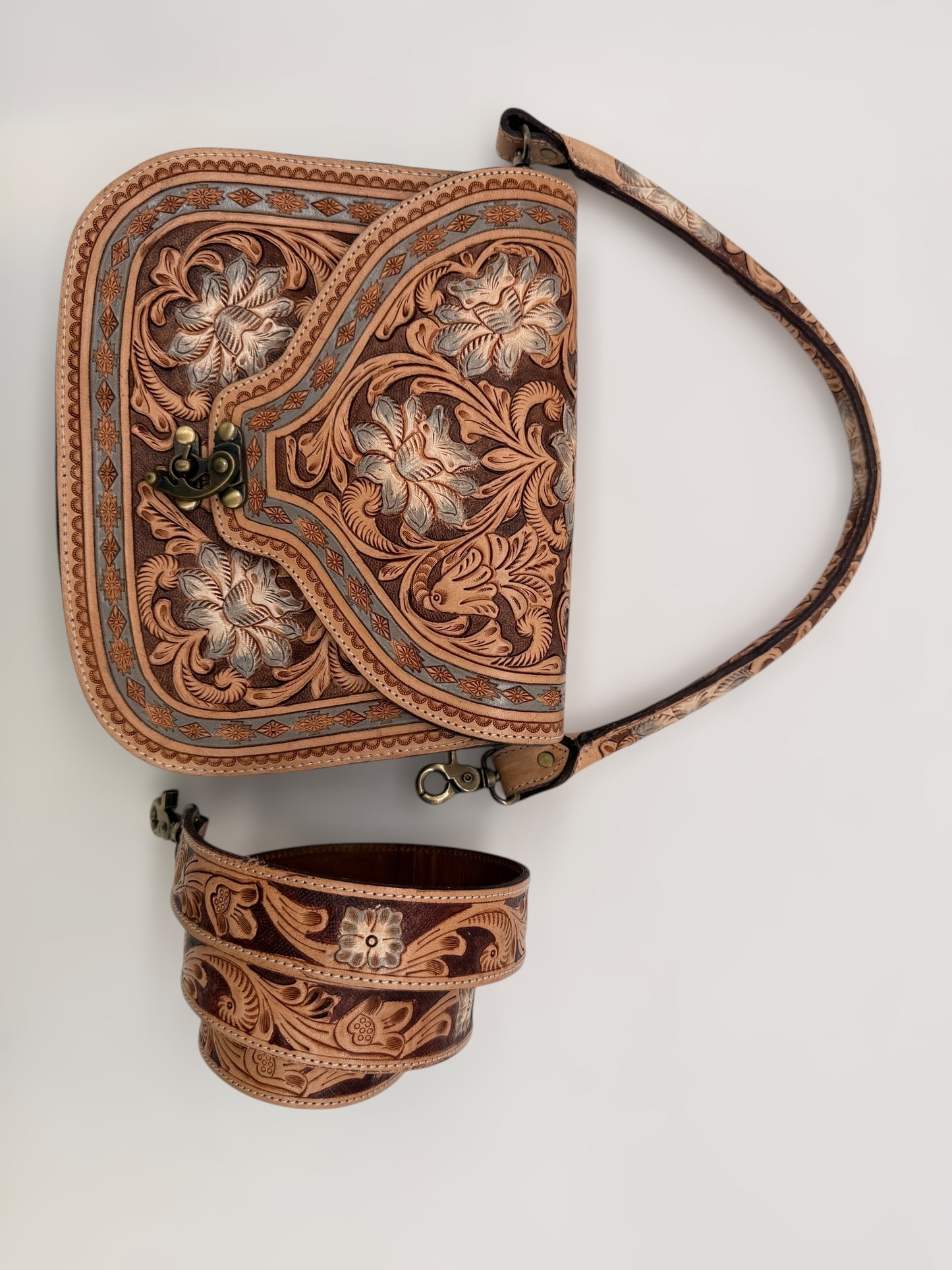 The Savannah Tooled Bag with Shoulder Strap and Crossbody Strap