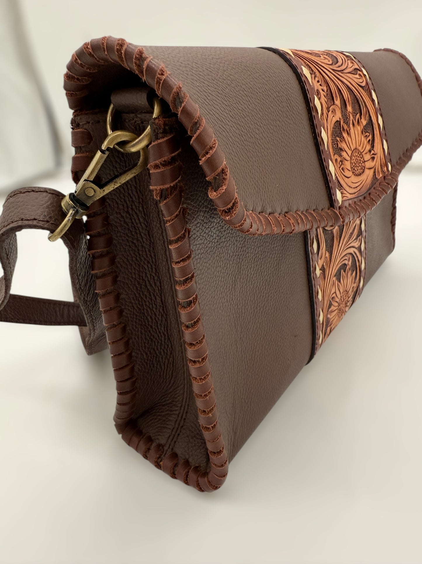 The Western Blossom – Hand-Tooled Leather Crossbody