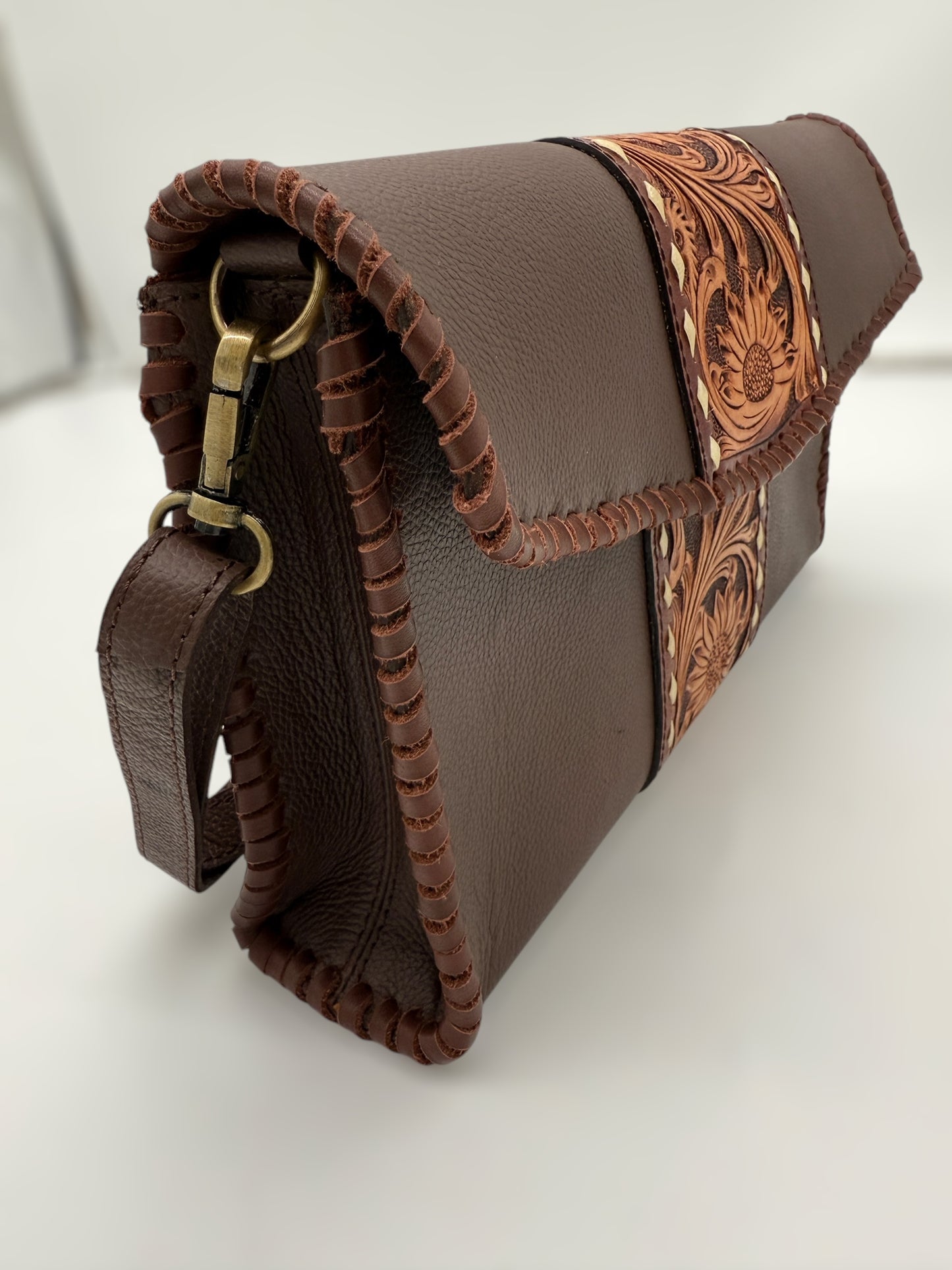 The Western Blossom – Hand-Tooled Leather Crossbody