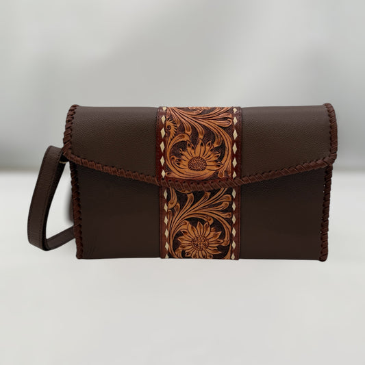 The Western Blossom – Hand-Tooled Leather Crossbody