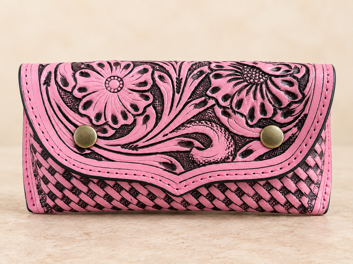 Tooled Leather Floral Sunglasses Case