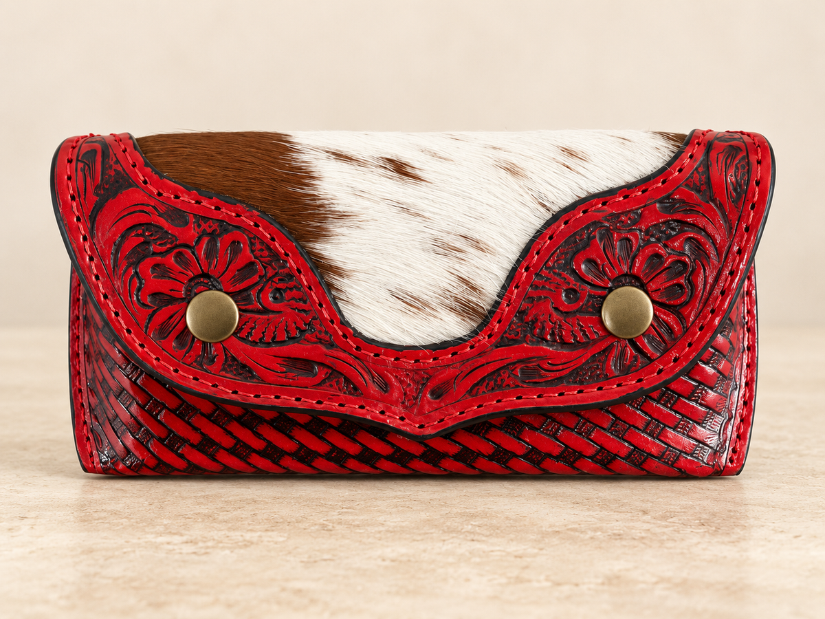Tooled Leather Floral Sunglasses Case