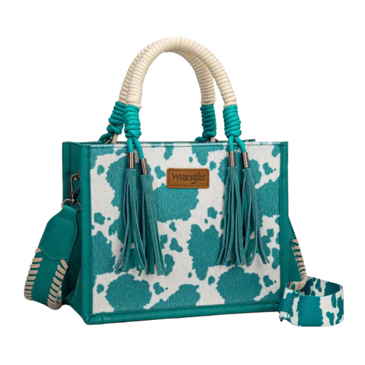 Ropin' Wrangler Cow Print Rope Handle Tote Bag