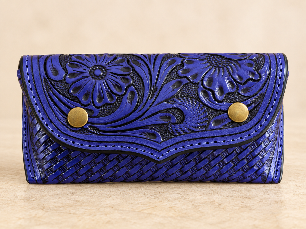 Tooled Leather Floral Sunglasses Case