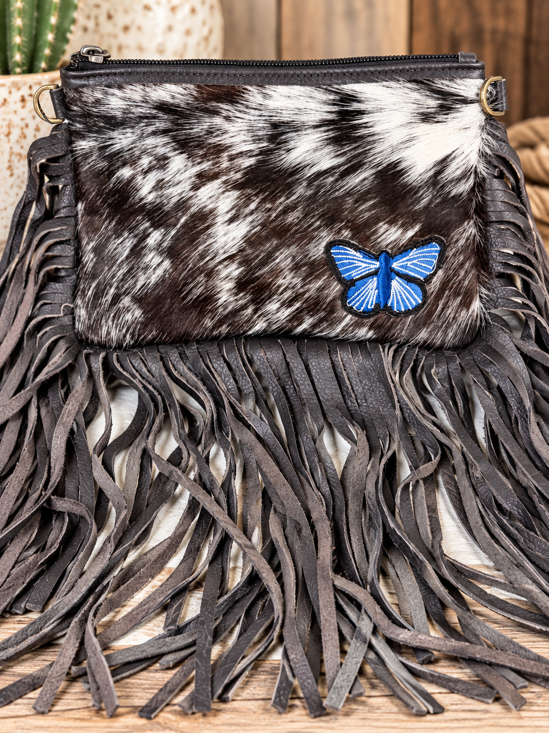 Stockyards After Dark Genuine Cowhide Fringe Crossbody Bag