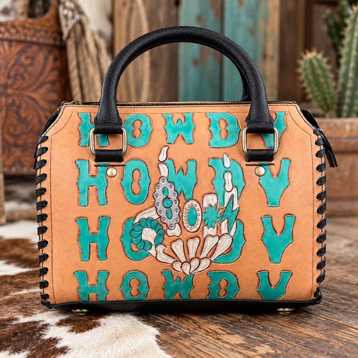 Howdy Darlin' Hand-Tooled & Hand-Painted Genuine Leather Speedy Bag