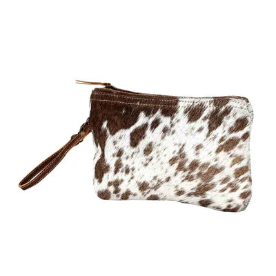 White & Brown Hairon Wristlet Pouch