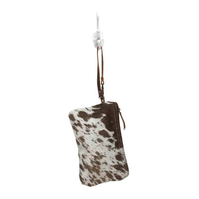 White & Brown Hairon Wristlet Pouch