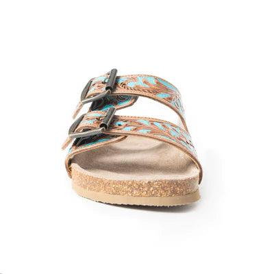 Falling Feather Turquoise and Brown Leather Sandals