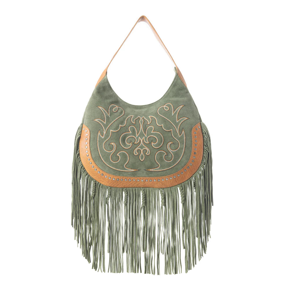 Sage Whisper Fringe Leather Bag