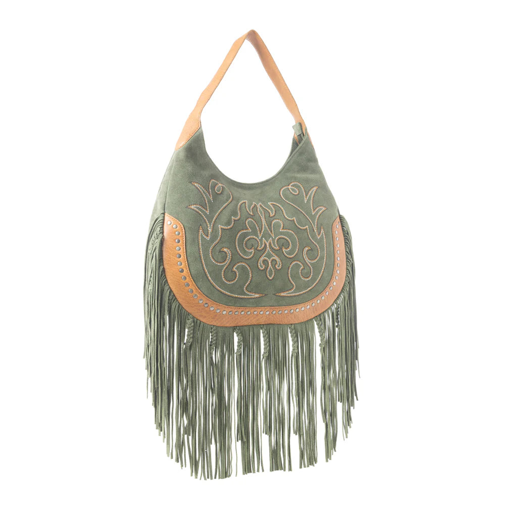 Sage Whisper Fringe Leather Bag