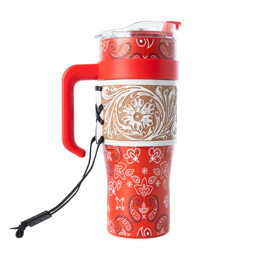 Wyoming Western Insulated Tumbler with Hand Tooled Sleeve by Myra