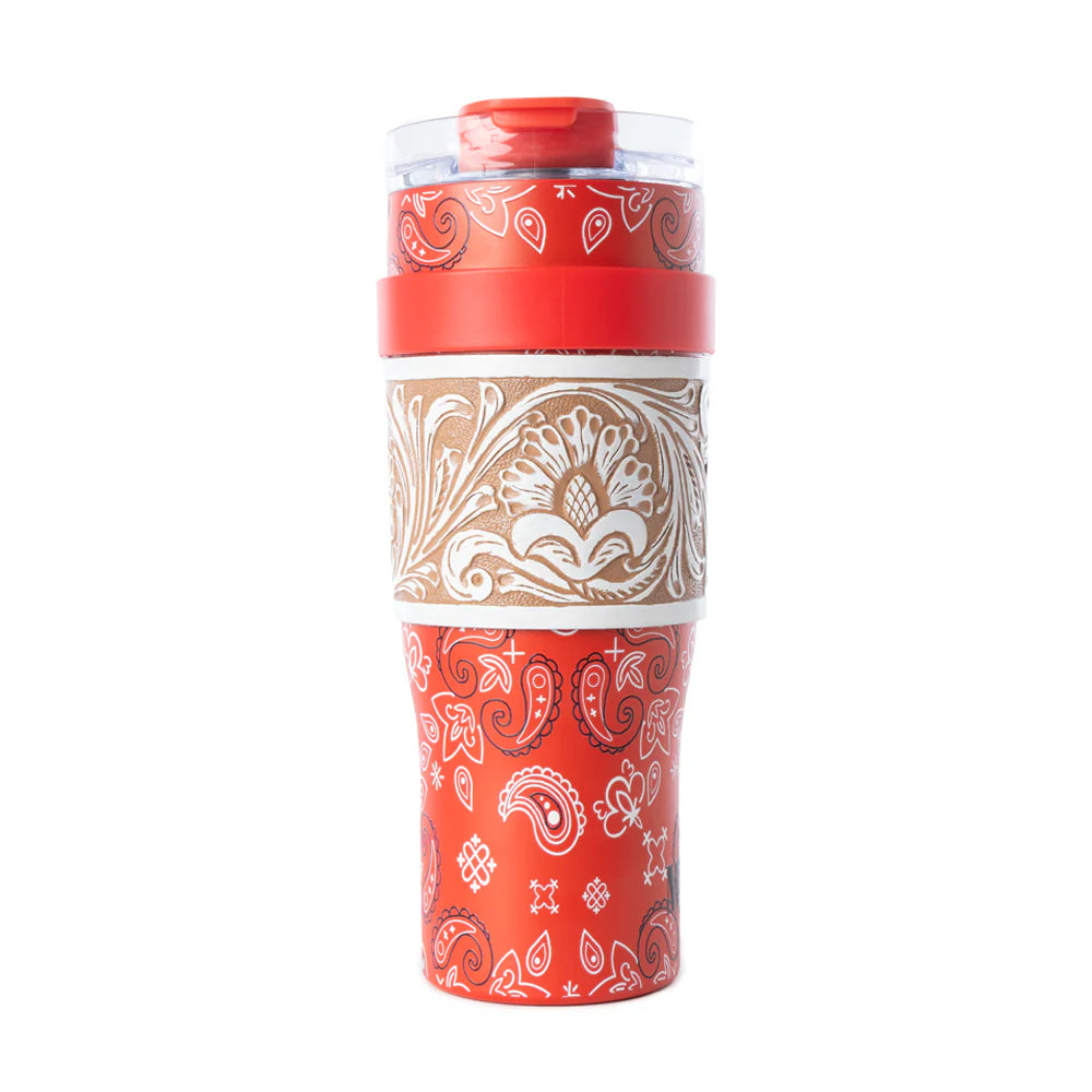 Wyoming Western Insulated Tumbler with Hand Tooled Sleeve by Myra