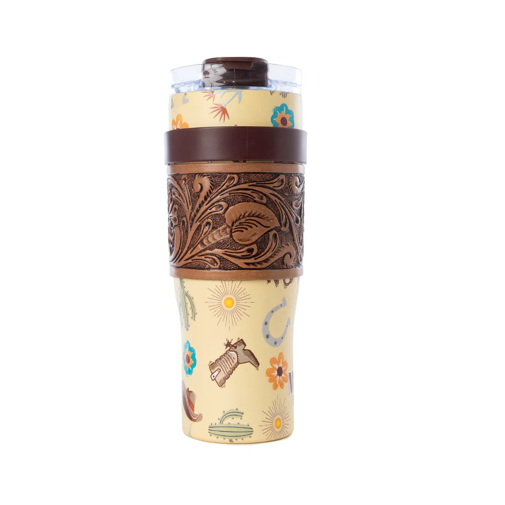 Wyoming Western Insulated Tumbler with Hand Tooled Sleeve by Myra