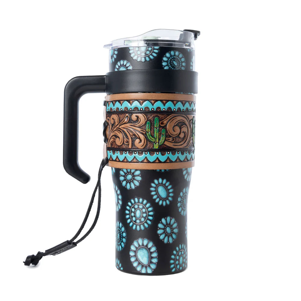 Wyoming Western Insulated Tumbler with Hand Tooled Sleeve by Myra