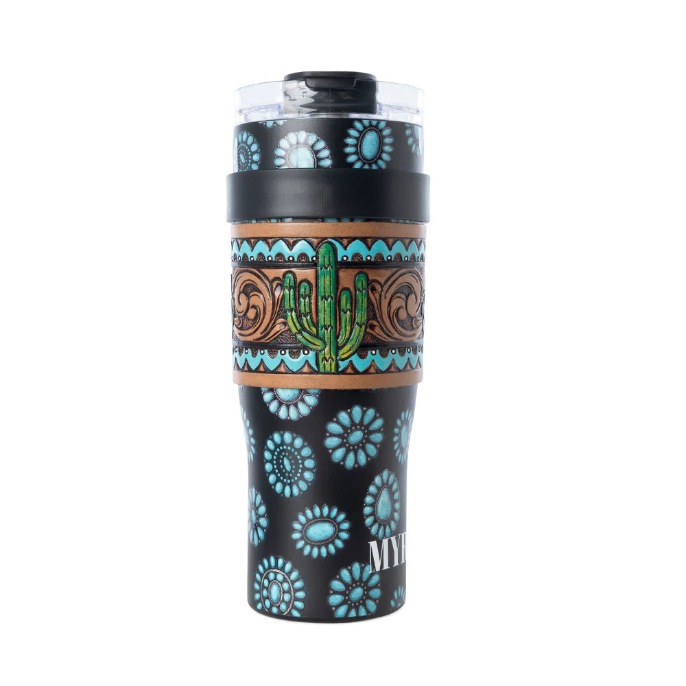 Wyoming Western Insulated Tumbler with Hand Tooled Sleeve by Myra
