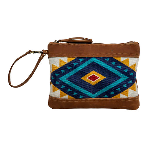 Moon Carry Leather and Canvas Wristlet Clutch