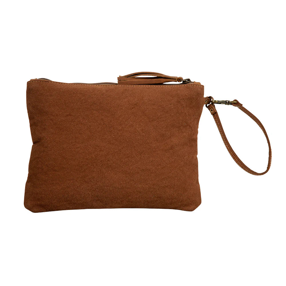 Moon Carry Leather and Canvas Wristlet Clutch