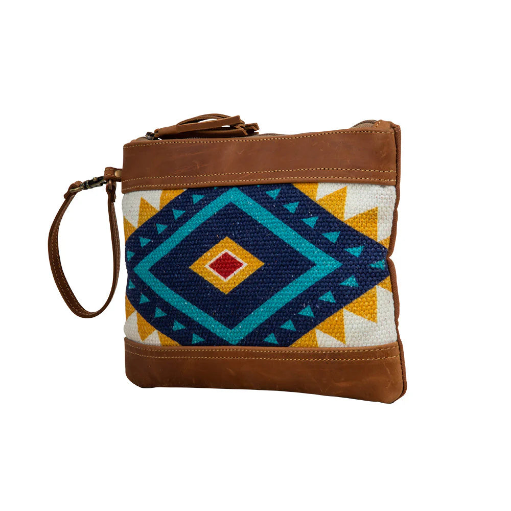 Moon Carry Leather and Canvas Wristlet Clutch