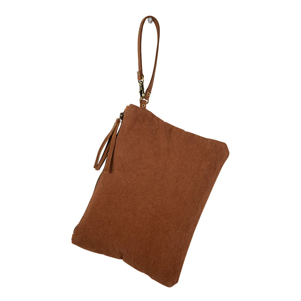 Moon Carry Leather and Canvas Wristlet Clutch