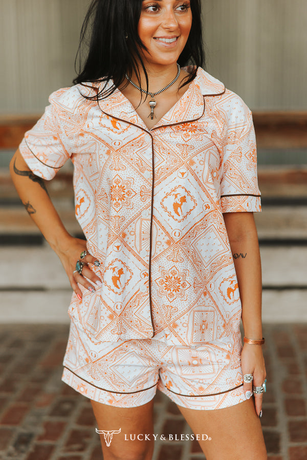 Orange You Glad You’re Western Bandana Print Pajama Short Set