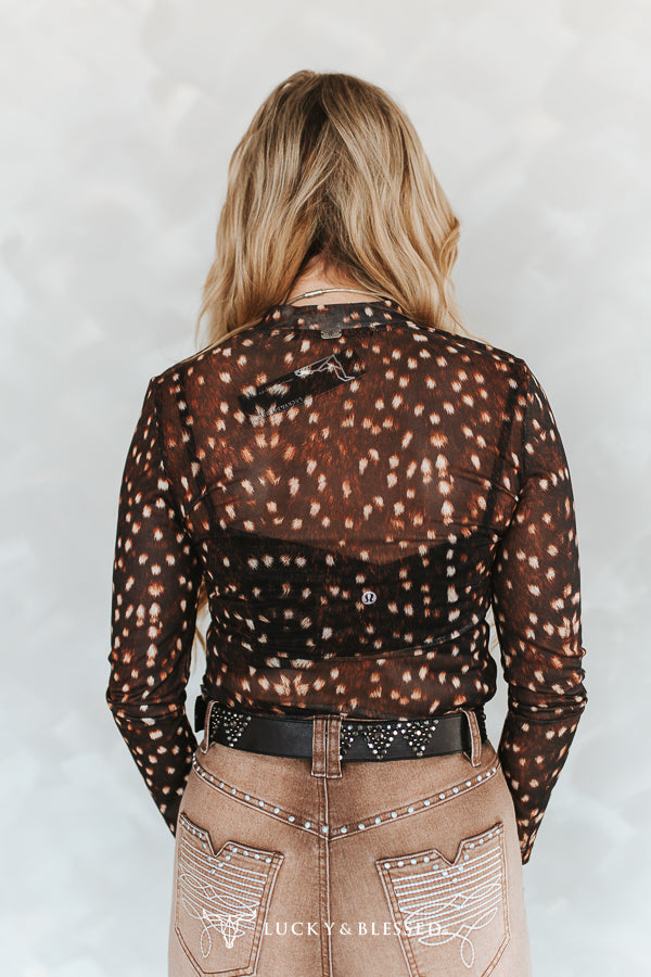 Wild at Heart Deer Print Mesh Top