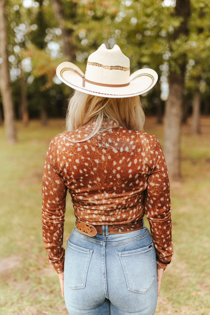 Oh Deer! Long Sleeve Mesh Top