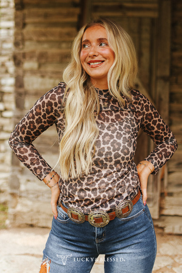 Wild Side Leopard Long Sleeve Mesh Top