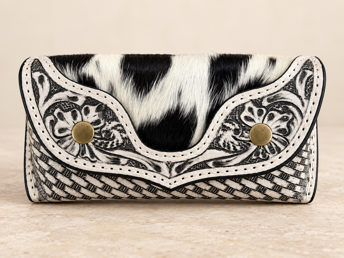 Tooled Leather Floral Sunglasses Case