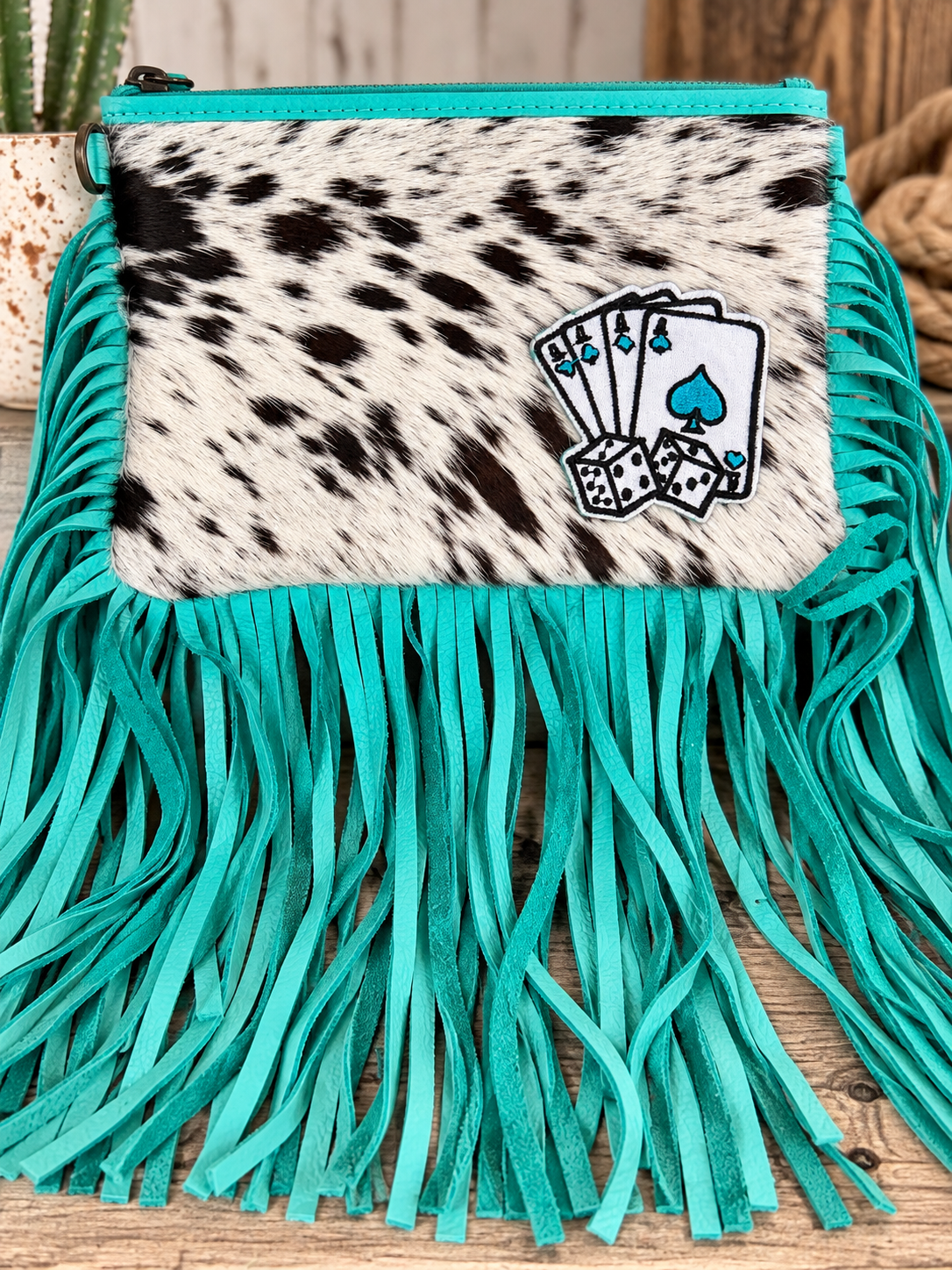 Stockyards After Dark Genuine Cowhide Fringe Crossbody Bag