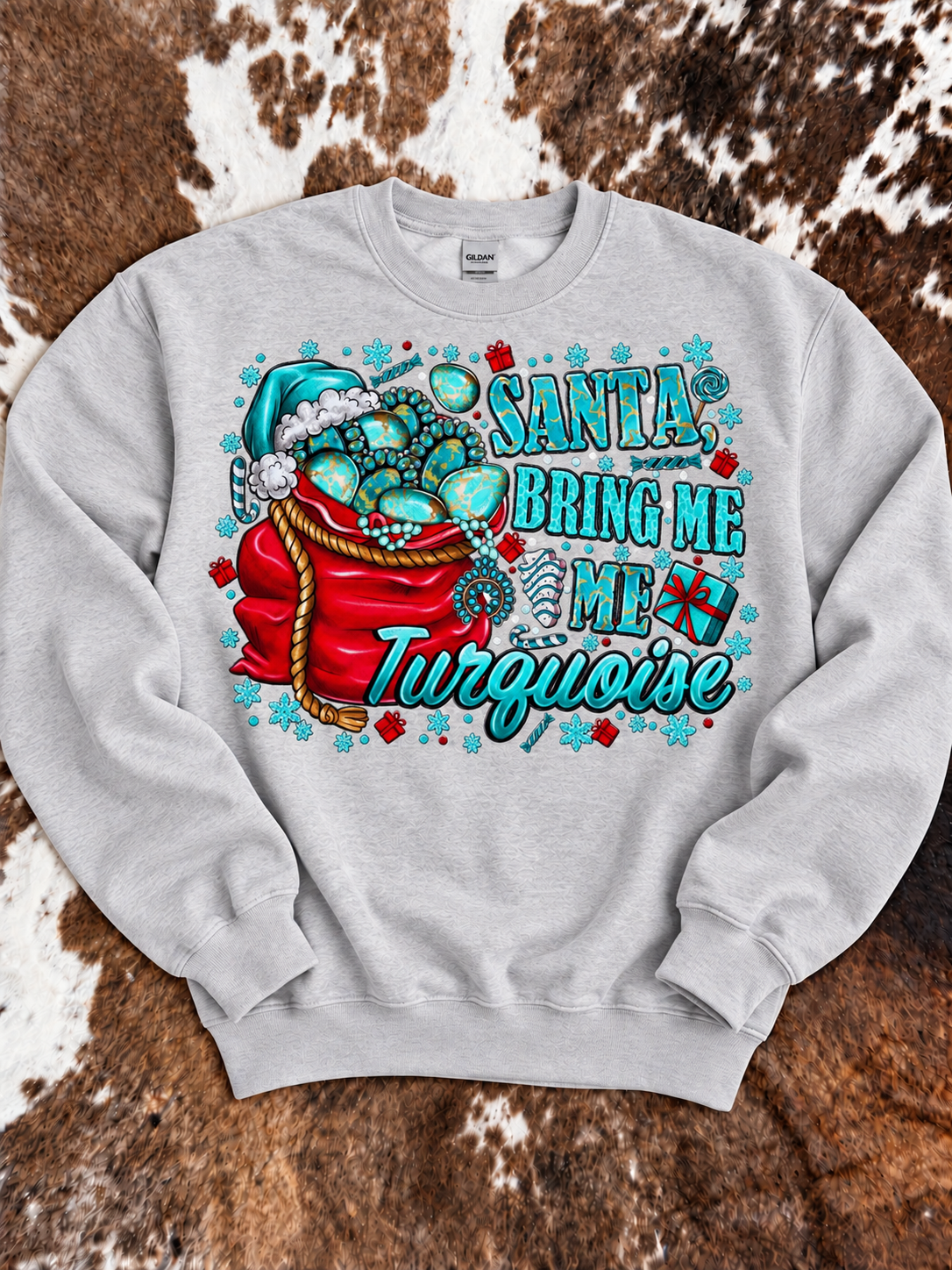 Santa Bring Me Turquoise | Grey Crewneck Sweatshirt