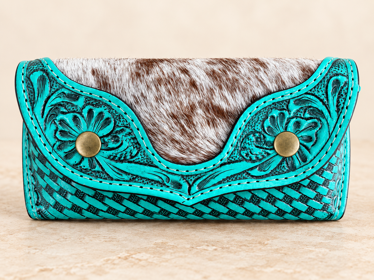 Tooled Leather Floral Sunglasses Case