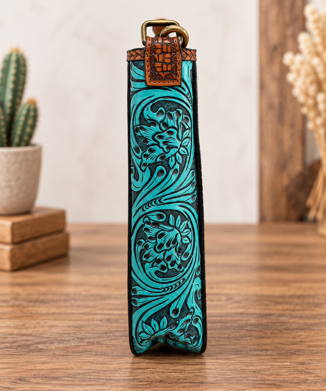 Turquoise Legacy Hand-Tooled Leather & Cowhide Crossbody Bag