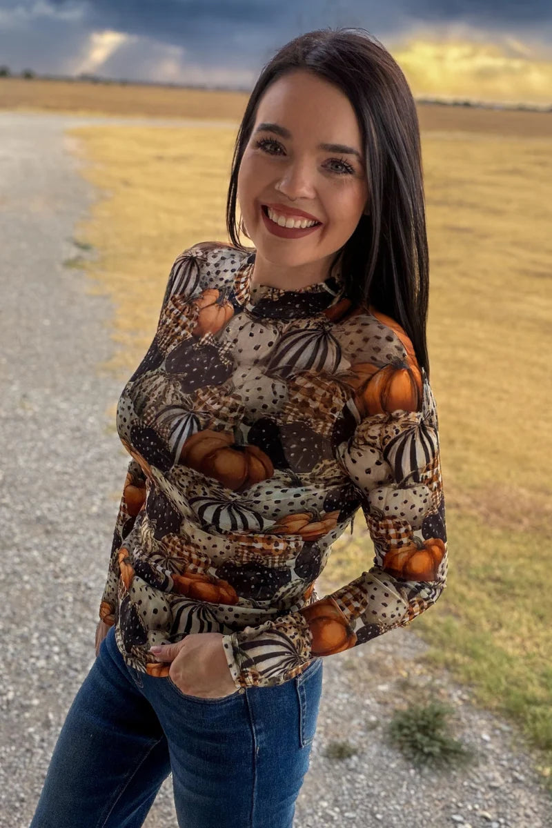 Pumpkin Spice & Wild Nights Mesh Top