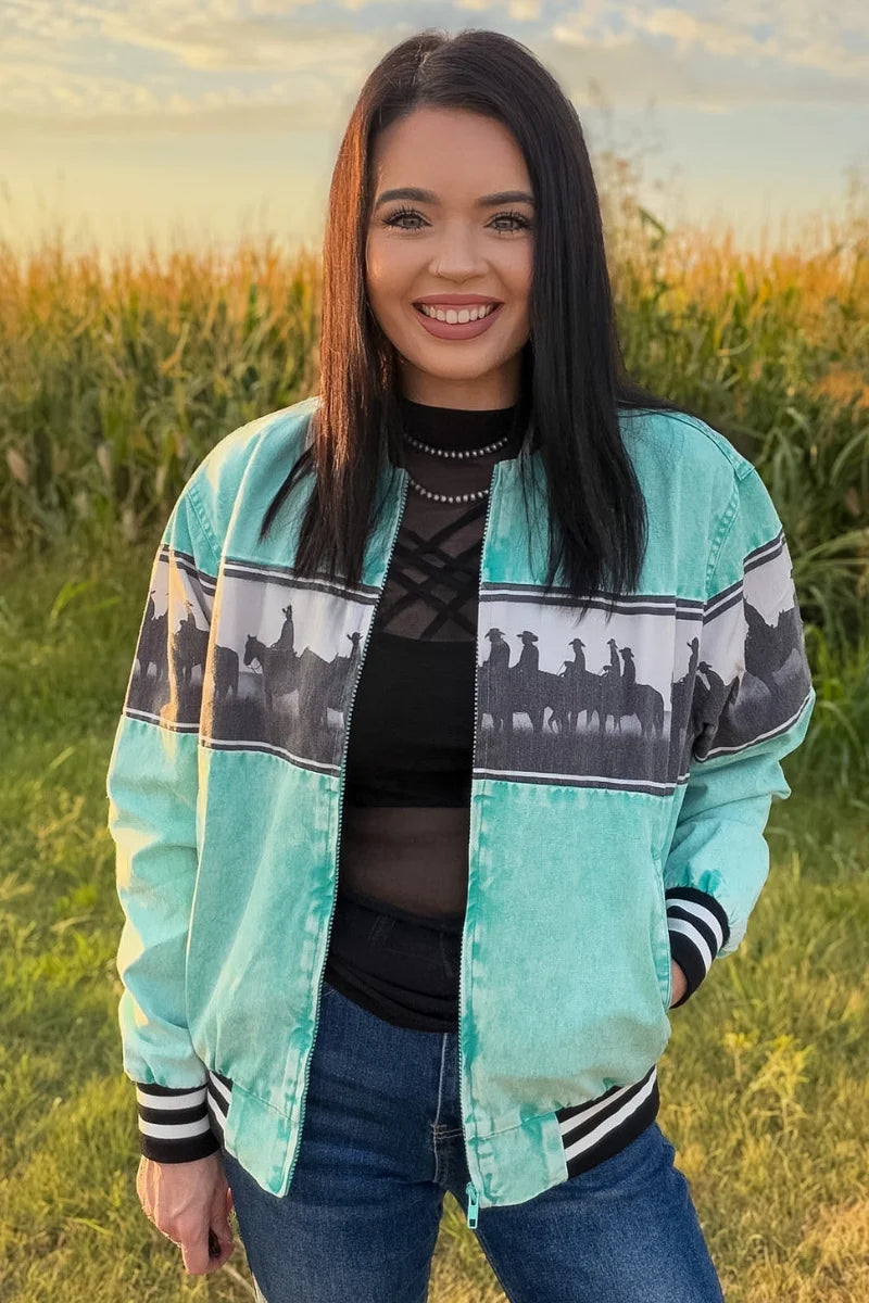 Turquoise Trails Western Bomber Jacket